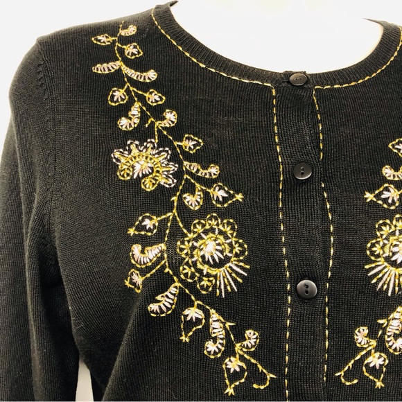 Ann Taylor Black Metalic Embroidered Cardigan - Picture 14 of 16